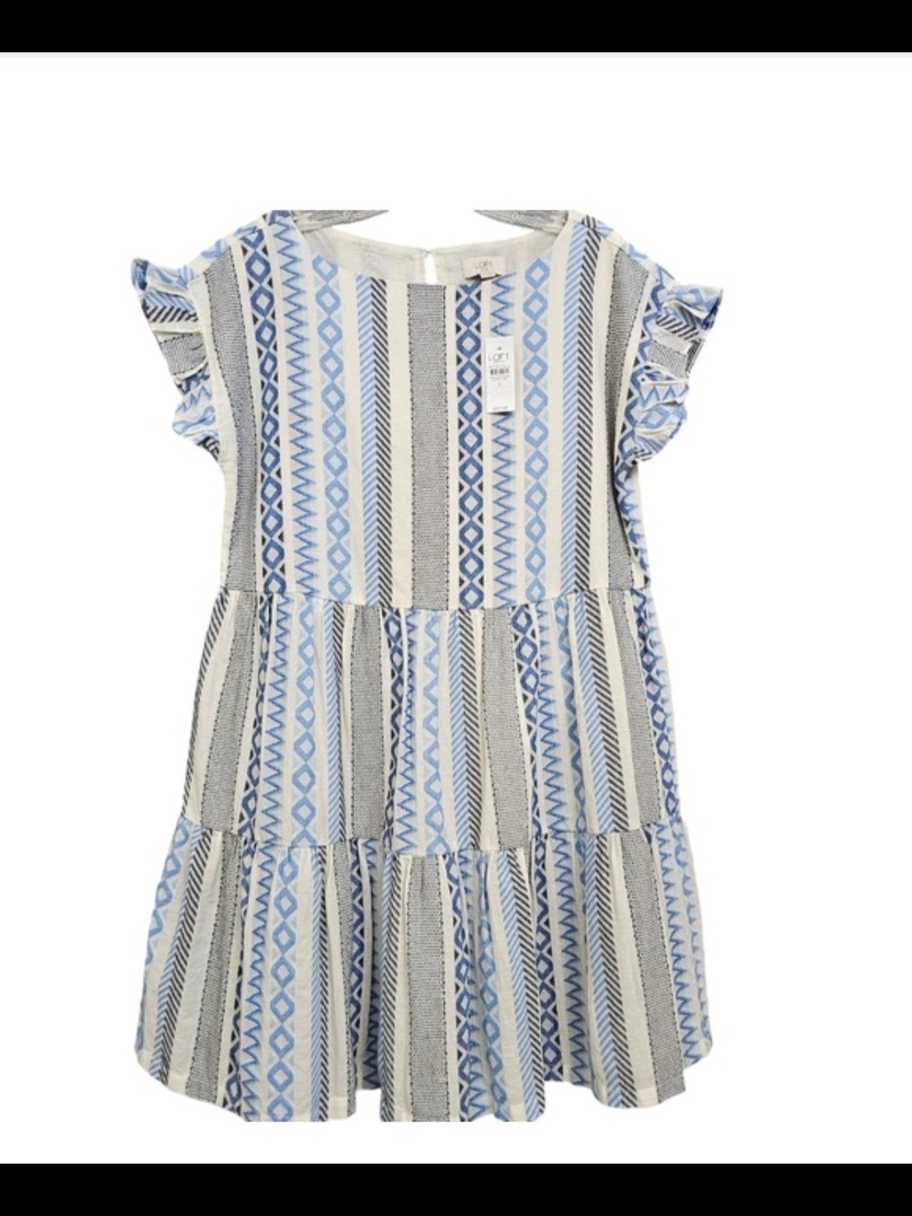 LOFT Blue & White Tiered Geometric Dress